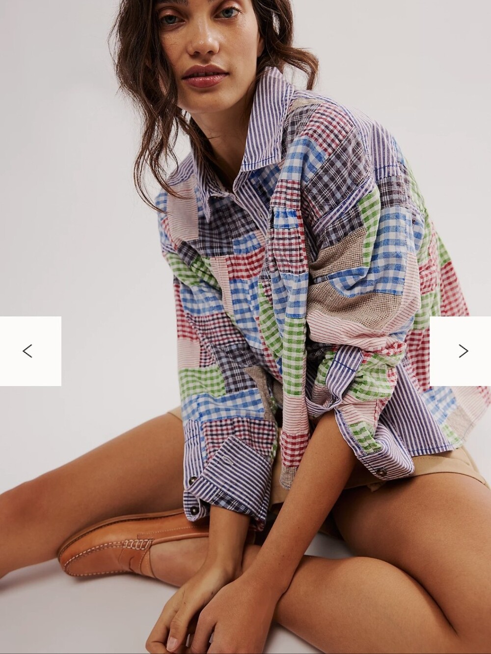 We The Free Patchwork Gingham Plaid Boho Button Front Blouse - Picture 10 of 10